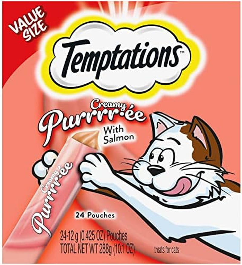 Creamy Puree Squeezable Lickable Cat Treats, Wet Cat Treats with Salmon, 0.42 Oz. Tubes, 24 Count - Packaging May Vary