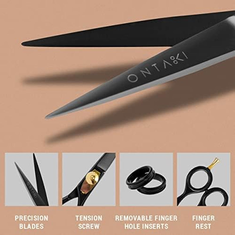 Beard & Moustache Scissors for Men - 5.5" Japanese Steel, Black - Precision Sharp Blades, Ergonomic Finger Rest & Adjustable Tension Screw for Perfect Trimming - Beard Grooming Scissors