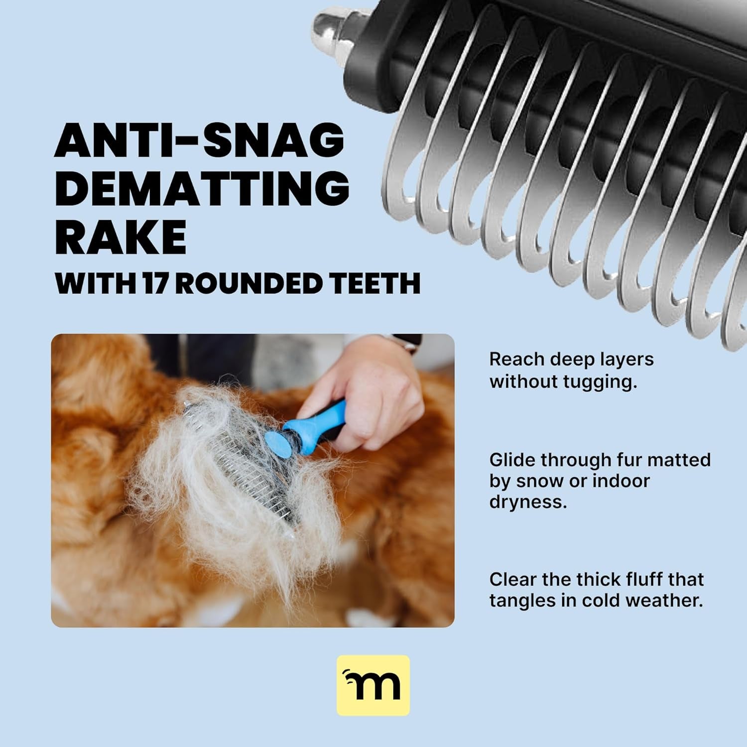 Dog Brush for Shedding - Large, Blue, 2-In-1 - Deshedding Dog Grooming Brush & Undercoat Rake with Dematting Comb for Medium to Large Double Coated