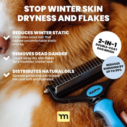 Dog Brush for Shedding - Large, Blue, 2-In-1 - Deshedding Dog Grooming Brush & Undercoat Rake with Dematting Comb for Medium to Large Double Coated