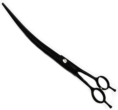 9.0 Inch Twin Tails Downward Curved Blade Pet Grooming Scissors Dog Hair Cutting Shears with Bag for Professional Left Handed or Right Hand Pet Grooomer (Black Downward Curved)
