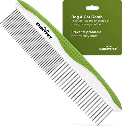 Dog & Cat Comb – Removes Tangles, Knots, and Matted Fur – Grooming Tool with Stainless Steel Teeth and Non-Slip Handle – Best Pet Hair Comb for Home Grooming Kit – Includes Ebook Guide