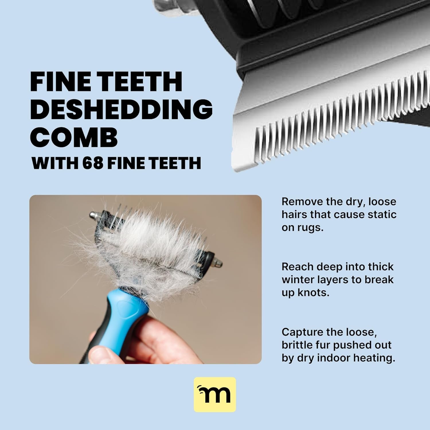 Dog Brush for Shedding - Large, Blue, 2-In-1 - Deshedding Dog Grooming Brush & Undercoat Rake with Dematting Comb for Medium to Large Double Coated