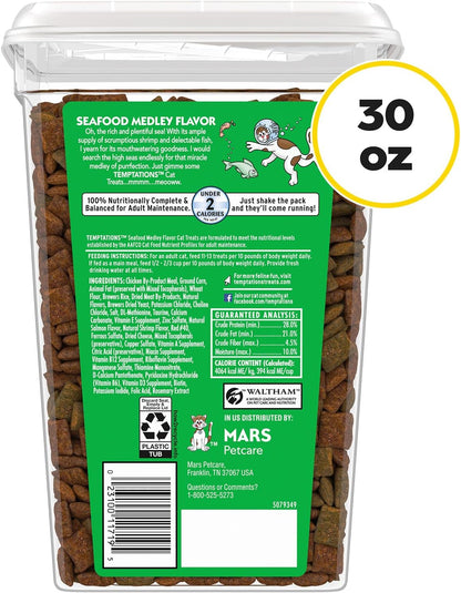 Cat Treats, Classic Crunchy and Soft Cat Treats, Seafood Medley Flavor, 30 Oz. Tub