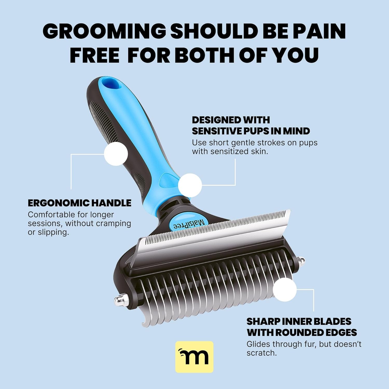 Dog Brush for Shedding - Large, Blue, 2-In-1 - Deshedding Dog Grooming Brush & Undercoat Rake with Dematting Comb for Medium to Large Double Coated